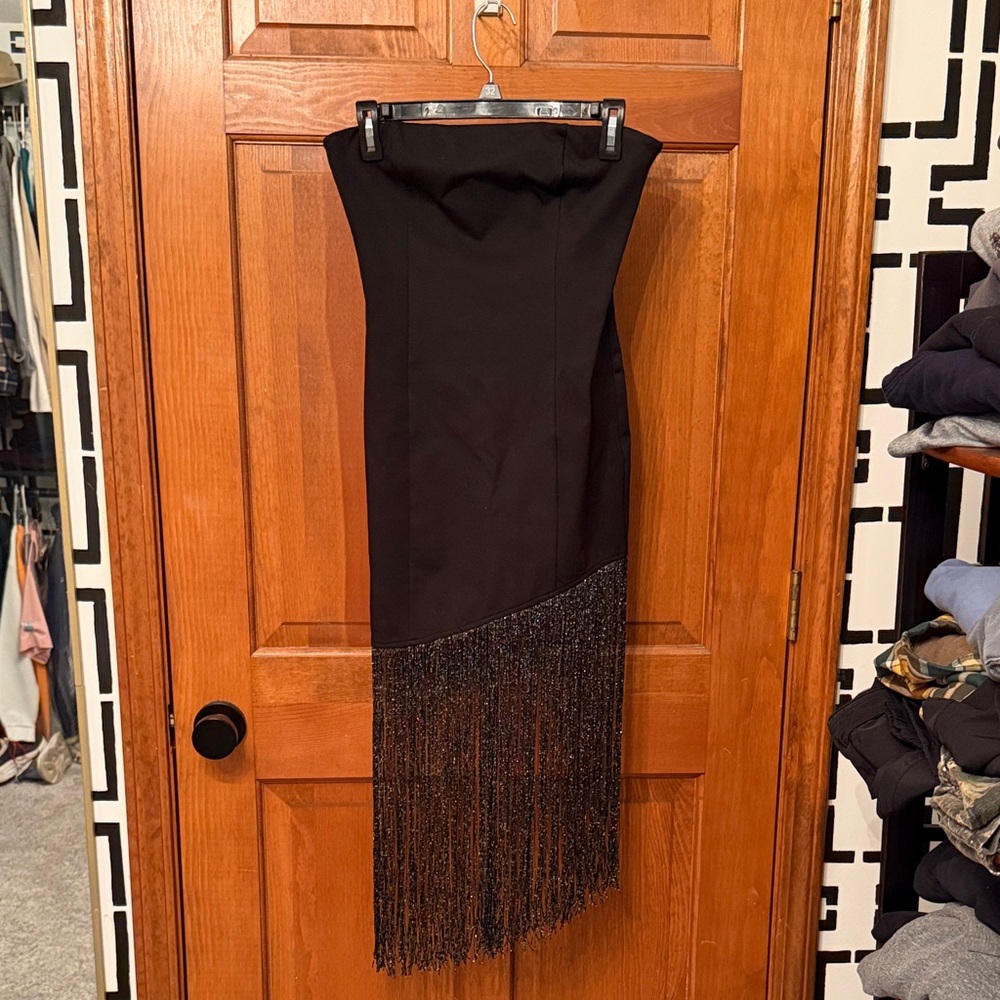 Black Strapless Dress with Fringe